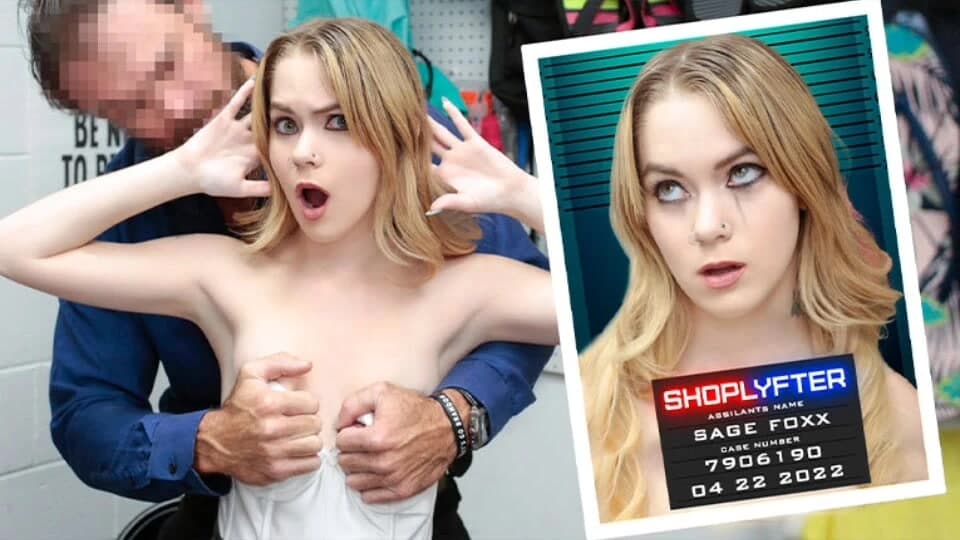 Shoplyfter - küçük memeli genç hırsız Sage Fox suçüstü yakalanıyor